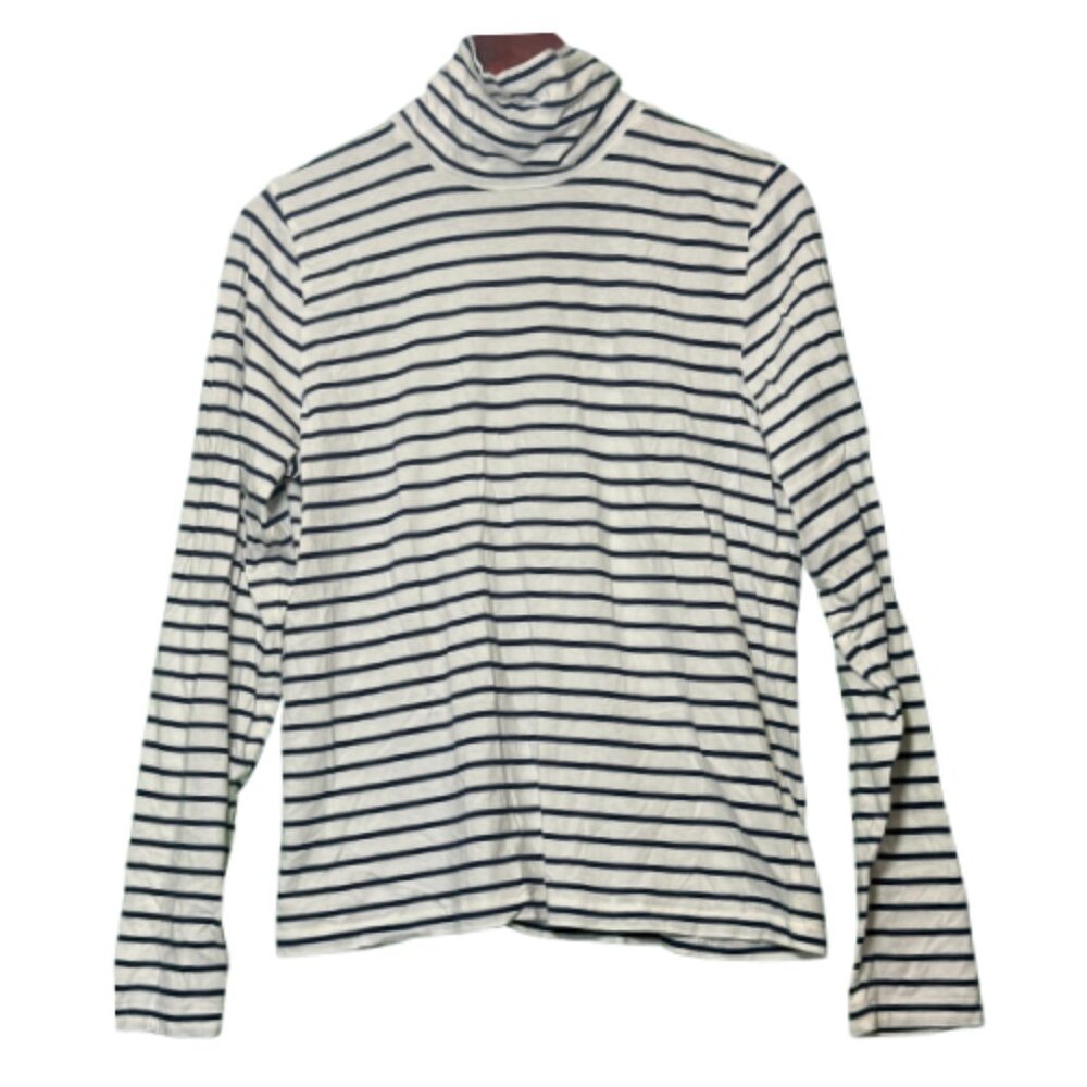 Gently Worn Blue/White Striped J.CREW Turtleneck Top Size XL (BB1022)
